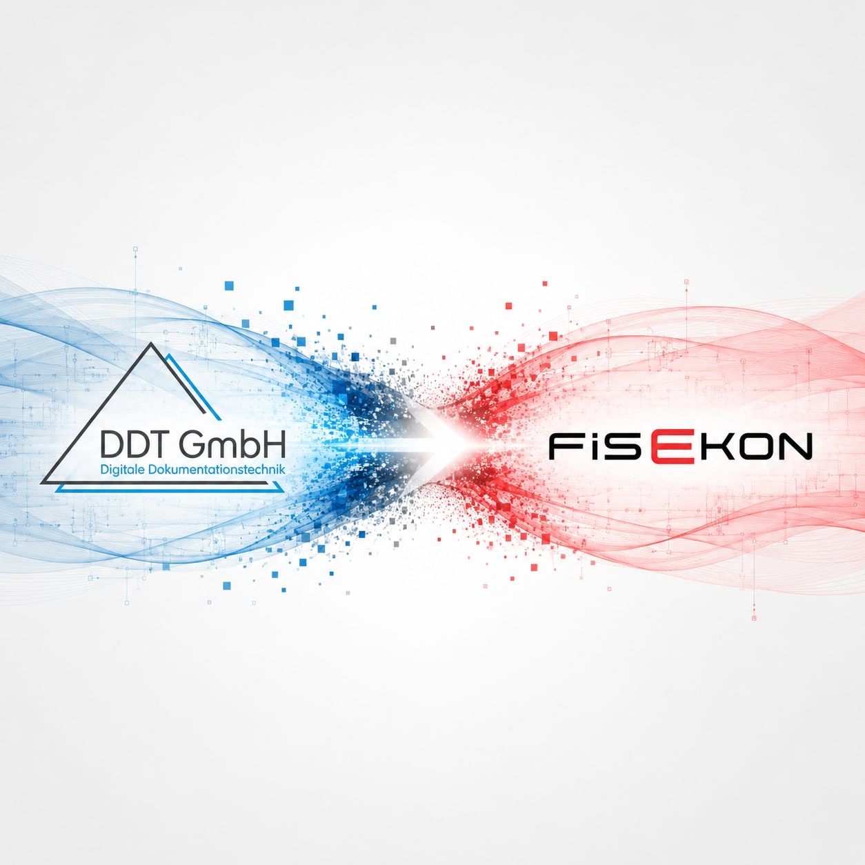 Graphic showing the rebranding: the DDT GmbH logo turning into the FISEKON wordmark